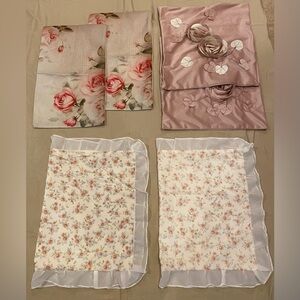 NWT Cream/Pink Floral Pillowcase Sets W/Textured Accents and Ruffles - Lot of 6